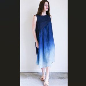 Pas De Calais ombre indigo silk linen dress size 36